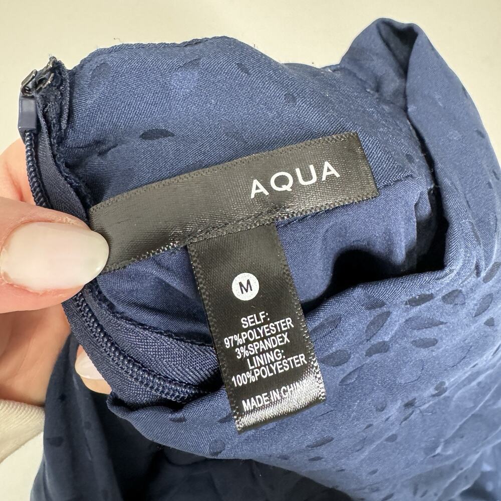 Aqua Womens Dress M Blue Pearl Button Shoulder Satin‎ Mock Neck Cocktail Retro - Picture 10 of 11